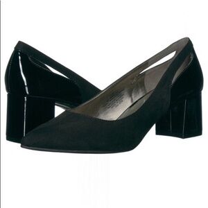 Bandolino Adderley Black Pointed Toe Square Heel with Dual cut-outs at sides